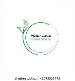 Modern logo design featuring a simple, circular frame with delicate green floral elements. Elegant Green Floral Circle Logo Template