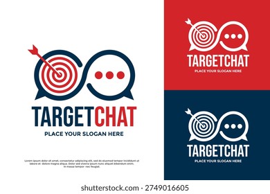 Modern logo design featuring speech bubbles and a target bullseye, ideal for communication platforms, targeted marketing, or consulting services.