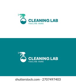 O design moderno do logotipo do "Laboratório de Limpeza" apresenta um frasco de spray combinado com um ícone de frasco de laboratório, simbolizando soluções de limpeza científica e marca de saneamento profissional.