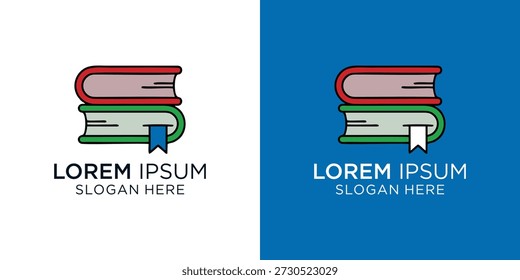Diseño de logotipo moderno con libros apilados con texto personalizable, perfecto para la marca educativa o empresarial	