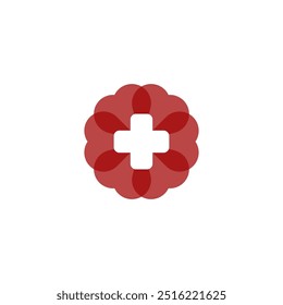Un diseño de logotipo moderno con una flor estilizada con pétalos simétricos que rodean un signo más central. La combinación de la flor y el signo más representa la salud, el crecimiento y el cuidado