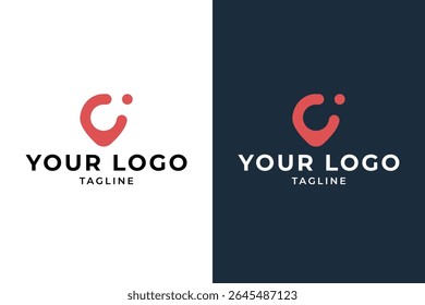 Modern logo design featuring a stylized abstract shape that resembles a location pin combined with the letter 'C', available in two color variations. 