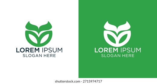 Modern logo design featuring a stylized leaf symbol with a professional slogan on contrasting white and green backgrounds, ideal for businesses seeking a fresh brand identity.