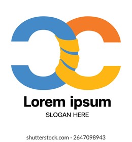 A modern logo design featuring two prominent C shapes.One C is blue and the other is orange,and they appear to be intertwined or linked by a central element in yellow,which has a wrapped appearance.