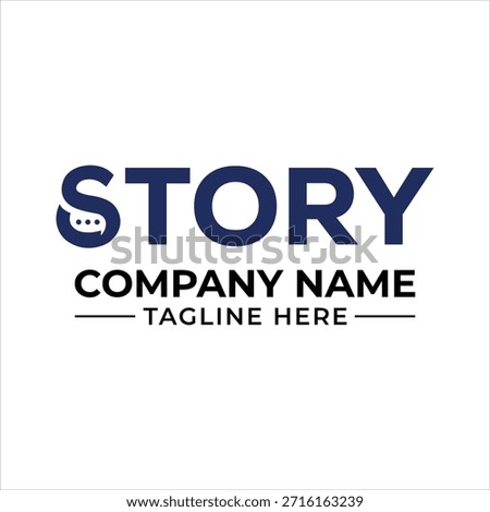 A modern logo design featuring the word "story" with a speech bubble integrated into the letter 's'