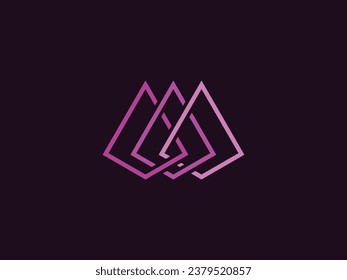 Modern logo design in the form of a crossed monochrome purple triangular prism. Elegant and luxurious diamond crystal abstract logo