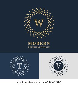 Modern Logo Design. Geometric Linear Monogram Template. Letter Emblem W, T, V. Mark Of Distinction. Universal Business Sign For Brand Name, Company, Business Card, Badge. Vector Illustration