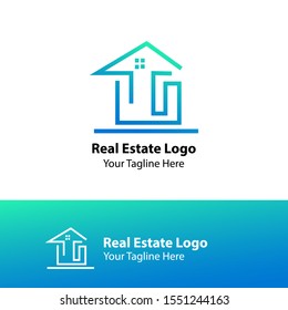 Modern Logo Design. House Logo Design. Real Estate Logo Design. With blue color Gradation