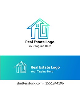 Modern Logo Design. House Logo Design. Real Estate Logo Design. With blue color Gradation