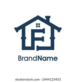 El diseño de logotipo moderno Initial F se combina con la forma de tubo como un hogar. El logotipo es bueno para la plomería y construcciones relacionadas con la empresa.