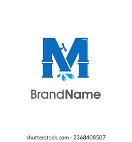 Modern logo design Initial M combine with pipe and water. The logo good for company related plumbing and constructions.