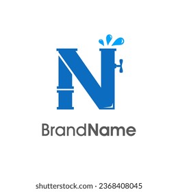 Modernes Logo Design Initial N kombiniert mit Rohr und Wasser. Das Logo eignet sich gut für die Installation und Konstruktion von Unternehmen.
