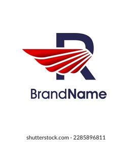 Modern Logo design initial R combine with red wing. logo can use for your any company.