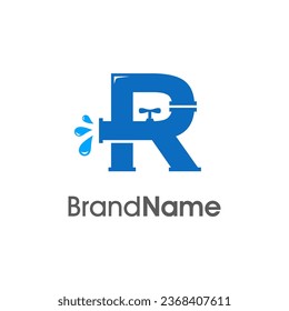 Modern logo design Initial R combine with pipe and water. The logo good for company related plumbing and constructions.