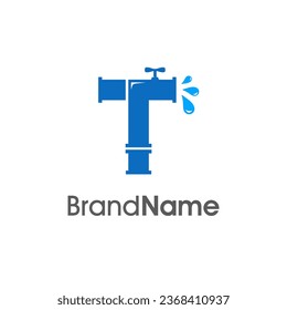 Modern logo design Initial T combine with pipe and water. The logo good for company related plumbing and constructions.