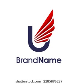 Modern Logo design initial U combine with red wing. logo can use for your any company.