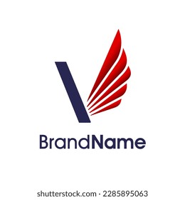 Modern Logo design initial V combine with red wing. logo can use for your any company.