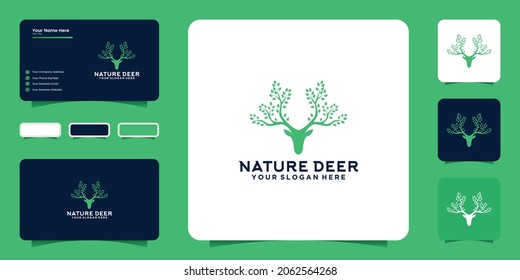 modern logo design inspiration, nature deer with tree antlers and business card