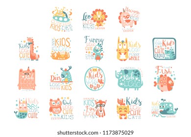 Modern logo design for kids with animals and fantasy characters