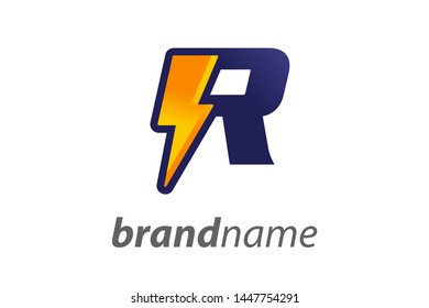 Modern logo design Letter R Combine with lightning in gradient color.