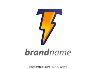 Modern logo design Letter T Combine with lightning in gradient color.