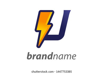 Modern logo design Letter U Combine with lightning in gradient color.