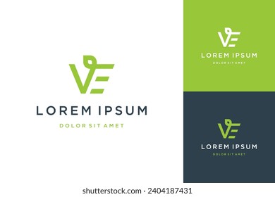 modern logo design or monogram or initials letter VE with leaves