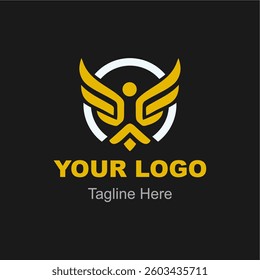 modern logo Design with a person with wings inside a circle.