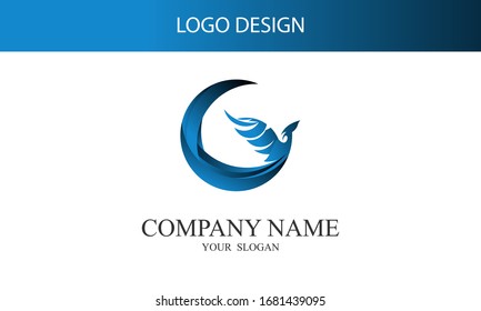 modern logo design. a phoenix flies in a circle around the world