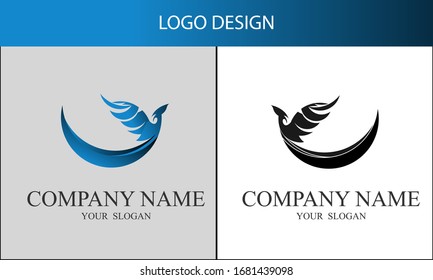 modern logo design. a phoenix flies in a circle around the world