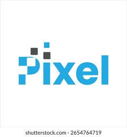 Modernes Logo-Design mit verpixelten Effekten und Typografie-Innovation, das ein digitales und technologisches Konzept mit kreativem Flair widerspiegelt