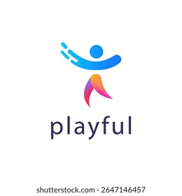 Modern logo design of a playful human figure. This abstract and colorful gradient icon with motion effect is ideal for tech startups, apps, or community brands.