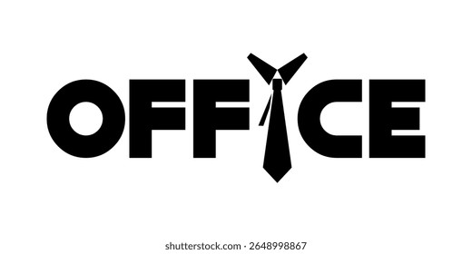 Modern logo design representing an office featuring bold letters and a tie emphasizing professionalism and corporate themes, ideal for branding or identity applications for businesses and workspaces.