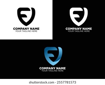 A modern logo design shield shape with a stylized letter "E." Perfect for businesses seeking a sleek, professional identity