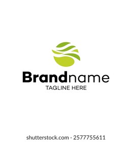 A modern logo design showcases a green circular symbol with flowing elements, vector logo templates for a brand in the creative industry