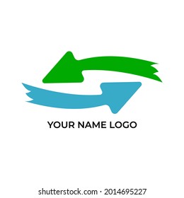 modernes Logo-Design-Template mit zwei Pfeilen gebeugt und negativem, weltraumförmigen Buchstaben einzeln auf weißem Hintergrund.