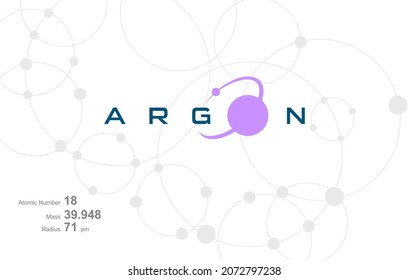 Modern logo design for the word "argon" which belongs to atoms in the atomic periodic system.