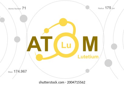 modern logo design for the word "Atom". Atoms belong to the periodic system of atoms. There are atom pathways and letter Lu.
