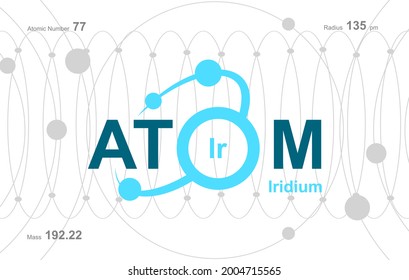 modern logo design for the word "Atom". Atoms belong to the periodic system of atoms. There are atom pathways and letter Ir.