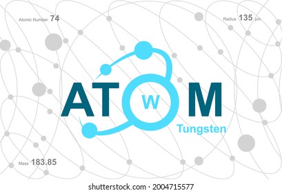 modernes Logo-Design für das Wort "Atom". Atome gehören zum periodischen System der Atome. Es gibt Atom-Wege und Buchstaben 