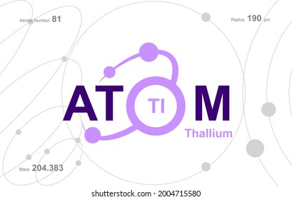 modern logo design for the word "Atom". Atoms belong to the periodic system of atoms. There are atom pathways and letter TI.