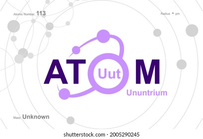 modernes Logo-Design für das Wort "Atom". Atome gehören zum periodischen System der Atome. Es gibt Atom-Wege und Buchstaben Uut.