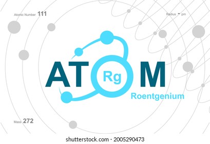 modern logo design for the word "Atom". Atoms belong to the periodic system of atoms. There are atom pathways and letter Rg.