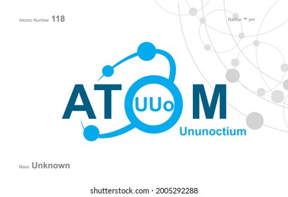 modern logo design for the word "Atom". Atoms belong to the periodic system of atoms. There are atom pathways and letter UUo.
