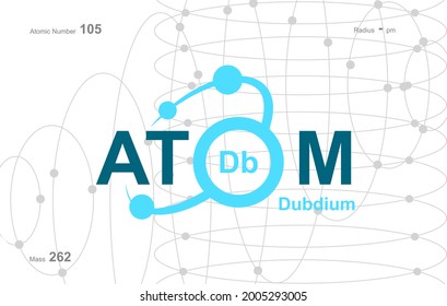 modern logo design for the word "Atom". Atoms belong to the periodic system of atoms. There are atom pathways and letter Db.