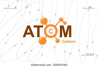 modernes Logo-Design für das Wort "Atom". Atome gehören zum periodischen System der Atome. Es gibt Atom-Wege und Buchstabe C. 