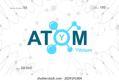 modern logo design for the word "Atom". Atoms belong to the periodic system of atoms. There are atom pathways and letter Y.