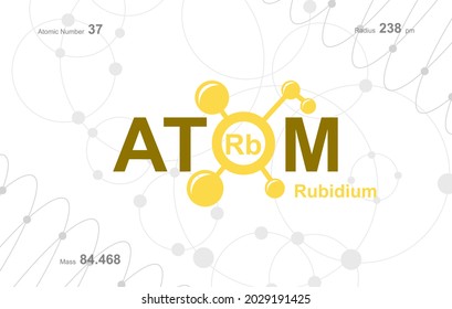 diseño moderno de logotipo para la palabra "Atom". Los átomos pertenecen al sistema periódico de átomos. Hay vías atómicas y letra Rb.