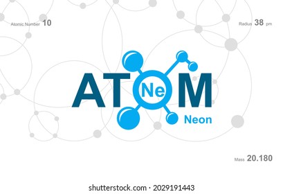 diseño moderno de logotipo para la palabra "Atom". Los átomos pertenecen al sistema periódico de átomos. Hay rutas atómicas y la letra Ne.
