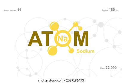 modern logo design for the word "Atom". Atoms belong to the periodic system of atoms. There are atom pathways and letter Na. 